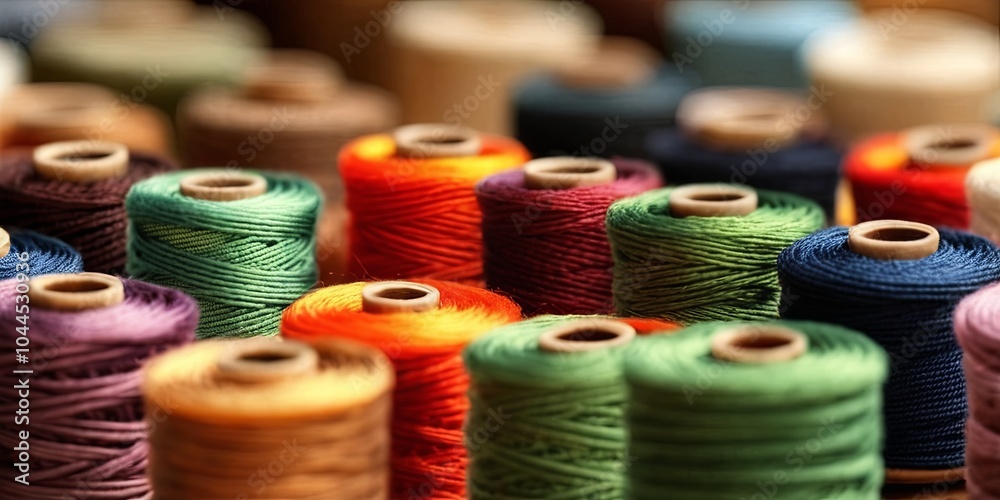 Poster a bunch of colorful yarns are displayed in a row
