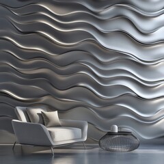 Obraz premium Abstract flowing metallic textures with smooth, shiny surfaces in silver and platinum tones.