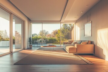 Fototapeta premium Modern minimal living space without occupants.