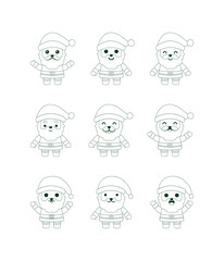 Collection of vector sketches of cute Santa Claus line stickers