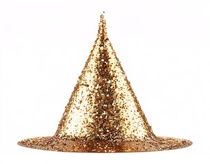 Fototapeta premium A golden Christmas tree decorated for the holiday season, featuring a cone shape and festive elements, perfect for celebrating Christmas and the New Year