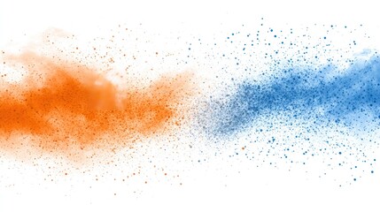 Fototapeta premium Abstract representation of orange and blue powder dispersing, creating a dynamic visual effect.