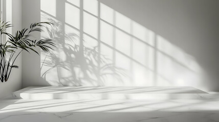 Modern Marble Table with Window Shadows in 3D Rendering