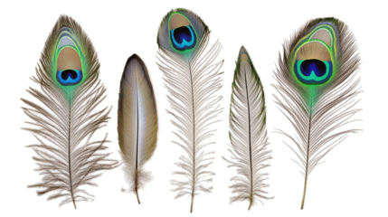 Isolated Beautiful Peacock Feathers on Transparent Background Generative AI