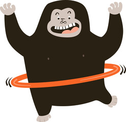 cartoon gorilla exercise with Hula Hoop