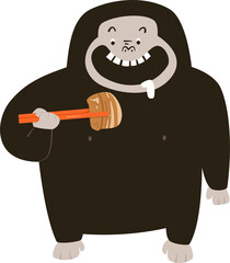 cartoon gorilla eating a fried crispy pork