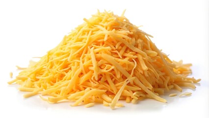 Fototapeta premium Shredded cheddar cheese pile on white background ready for use
