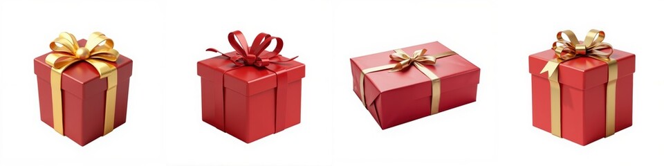 Obraz premium Festive red gift boxes with ribbons