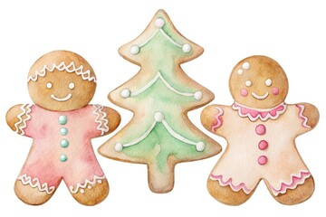 Set of elegant pastel gingerbread watercolor clipart for Christmas decoration