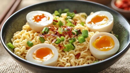 Delicious Noodle Dish with Eggs and Green Onions