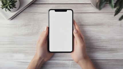 Phone Mockup: Blank Screen on Wooden Table