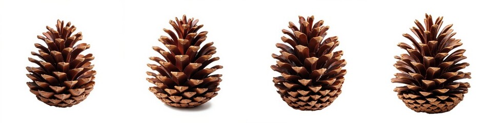 Four pine cones, white isolate background