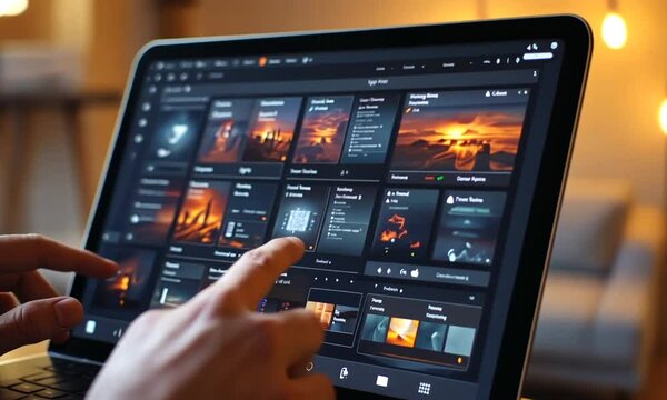 A tablet displaying a digital interface for photo editing.