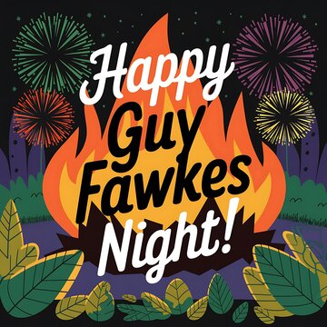 Happy Guy Fawkes Night with Fireworks and Bonfire Illustration