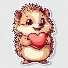 Fototapeta premium This charming illustration of a cute hedgehog holding a heart is perfect for designs related to love, Valentine's Day, or any project needing a touch of warmth and sweetness.