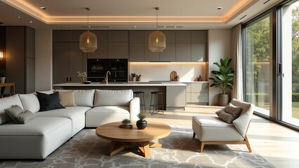 Exquisite Contemporary Open Concept Living and Dining Room Design