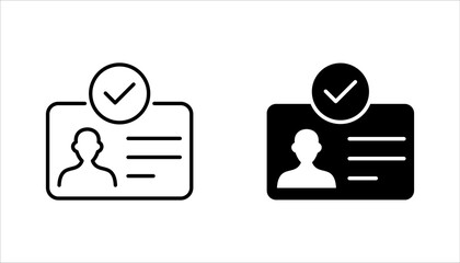 Identification card with verified Check mark. Id card Verification badge Profile icon set. vector illustration on white background
