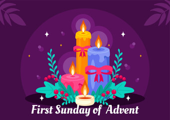 First Sunday of Advent or the Beginning of a New Church Year, Observed on November 27 with a Flat Style Background Vector Illustration