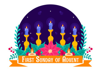 First Sunday of Advent or the Beginning of a New Church Year, Observed on November 27 with a Flat Style Background Vector Illustration