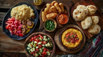 Traditional Meals with Vibrant Colors in Rustic Setting