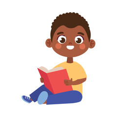 little boy reading a book