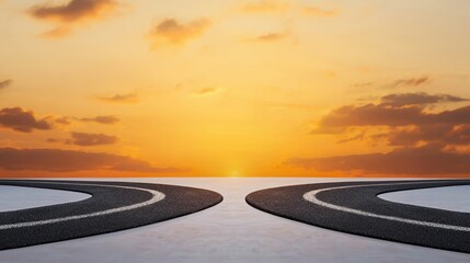 A serene sunset over tranquil water, featuring a winding path leading to the horizon, symbolizing choices and journeys in life.