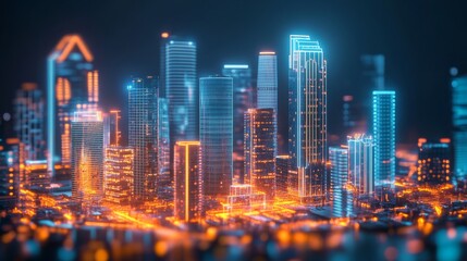 Obraz premium The futuristic architectural concept of a smart city with modern buildings and sustainable infrastructure represents an innovation in urban planning.