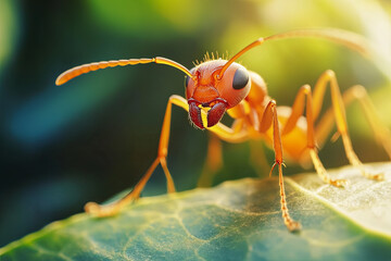 Fototapeta premium Extreme close-up of an ant walking on a leaf