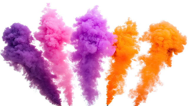 Colorful Smoke Bombs in Pink Purple and Orange on a Clear Background Generative AI