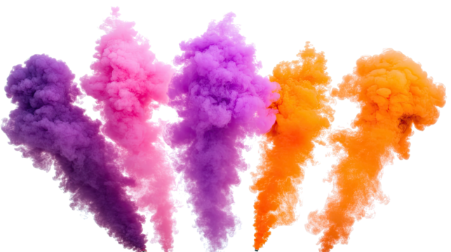 Colorful Smoke Bombs in Pink Purple and Orange on a Clear Background Generative AI