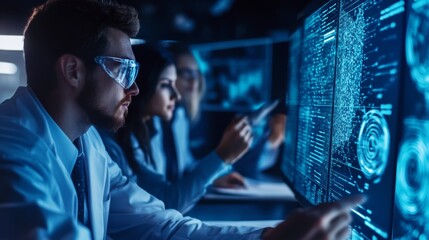 A group of data scientists working on predictive models, using large data sets to advance science and technology.