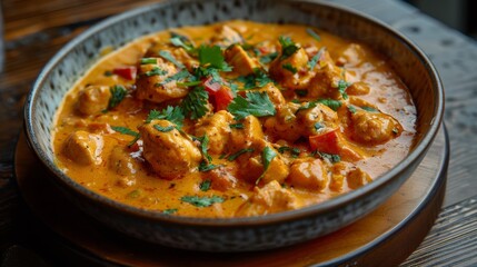 Fototapeta premium Delicious Chicken Tikka Masala in a Bowl with Cilantro Garnish