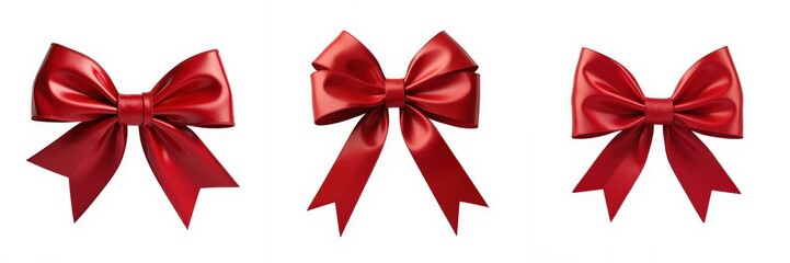Fototapeta premium Red decorative bows, white isolate background
