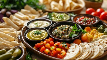 Vibrant Mezze Platters in Natural Lighting