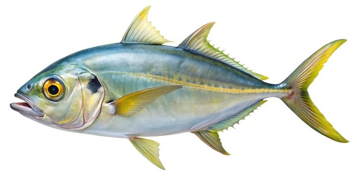 Bigeye Scad Fish Isolated on White Background - Selar crumenophthalmus for Stock Photos, Marine Life Photography, Underwater Creatures, Seafood, Ocean Animals, Aquatic Species