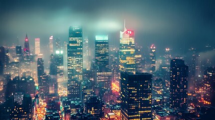 Fototapeta premium Skyscrapers glow in a vibrant cityscape