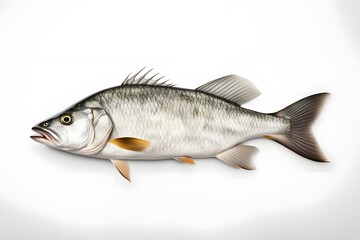 Barramundi fish on white background, Ai Generated