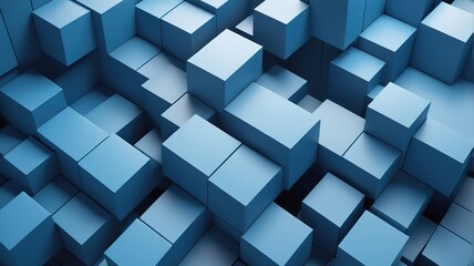 Obraz premium Dynamic visual composition with bright blue 3D cubes, accented by vibrant geometric shapes.