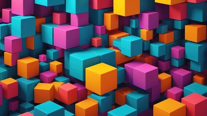 Obraz premium Bold colors and 3D geometric shapes, including vibrant cubes, create a striking and dynamic visual design.