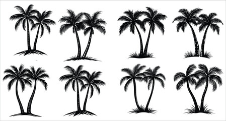Fototapeta premium Tropical palm tree silhouettes vector design. Vector set of palm tree silhouettes. Beautiful palm tree silhouettes vector art. Palm tree silhouettes for summer designs 