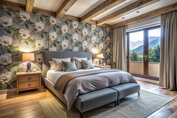 Modern bedroom chalet with grey floral accents
