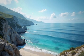 Azure Waves Gently Kiss the Rocky Shore