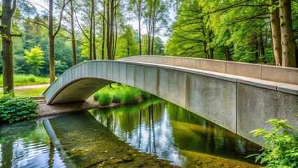 Fototapeta premium Modern concrete pedestrian bridge over small river in forest or garden