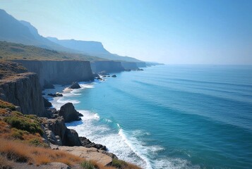 Azure Waves Gently Kiss the Rocky Shore