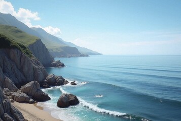 Azure Waves Gently Kiss the Rocky Shore