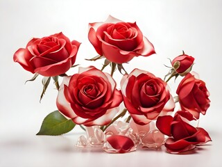 Fototapeta premium Red roses on a white background, Rose Background, blurry, bokeh, collage of red roses.