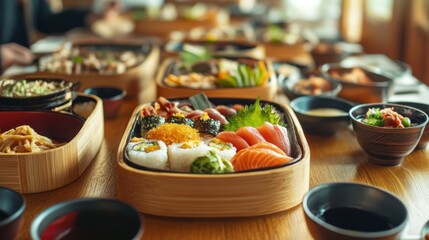 Minimalist Bento Box Table Setting with Warm Lighting