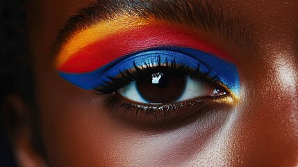 Close-up of a woman's eye with colorful makeup