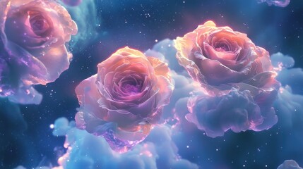 Ethereal Cosmic Roses A Transcendent Floral Nebula in the Heavens