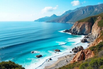 Azure Waves Gently Kiss the Rocky Shore